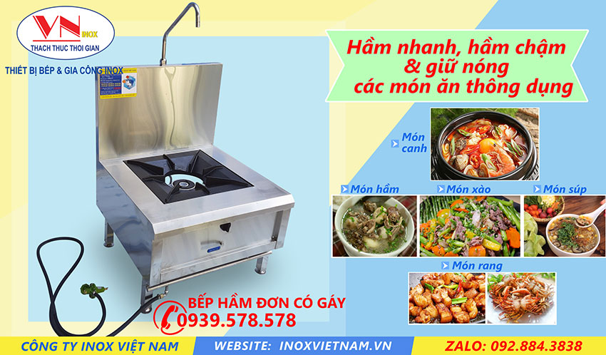 Bếp hầm đơn có gáy mẫu bếp á công nghiệp cao cấp của Inox Việt Nam.