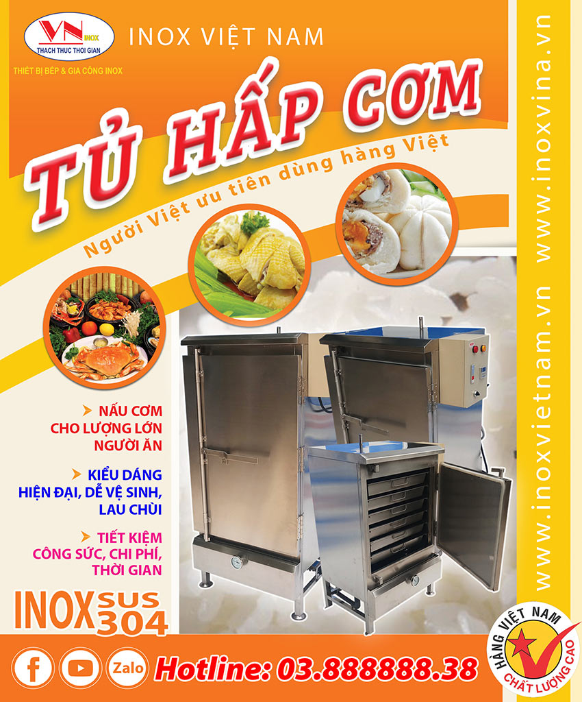 Tủ hấp cơm công nghiệp, tủ hấp thực phẩm công nghiệp đa năng của Inox Việt Nam.
