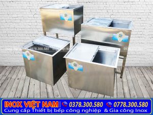 Báo giá thùng đá âm bàn, thùng đựng đá inox chân cao, thùng đá inox tại TPHCM.