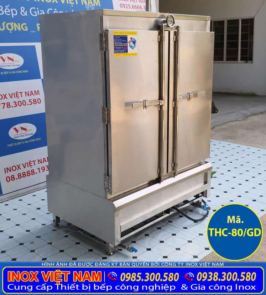 Báo giá tủ nấu cơm công nghiệp, tủ hấp cơm 80 kg sử dụng gas và điện.