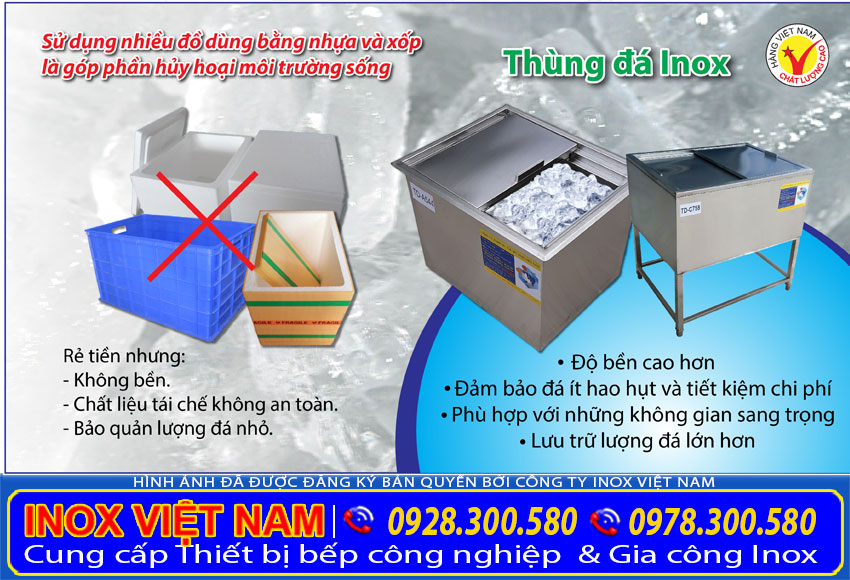 Lựa chọn ngay thùng đá inox có chân đứng, thùng đá inox quầy bar của Inox Việt Nam.