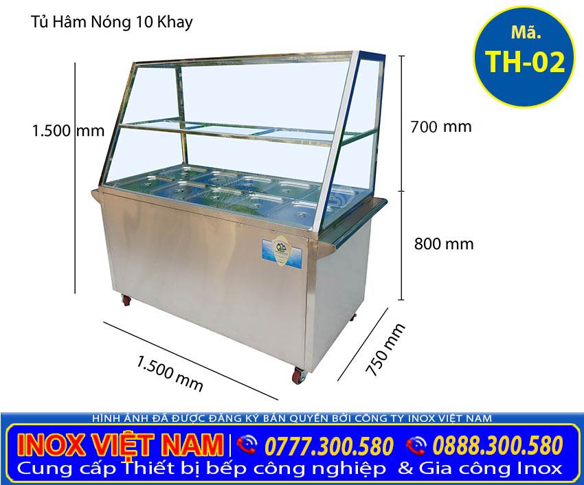 Kích thước tủ giữ nóng thức ăn 10 khay của Inox Việt Nam (Ảnh thật tế).
