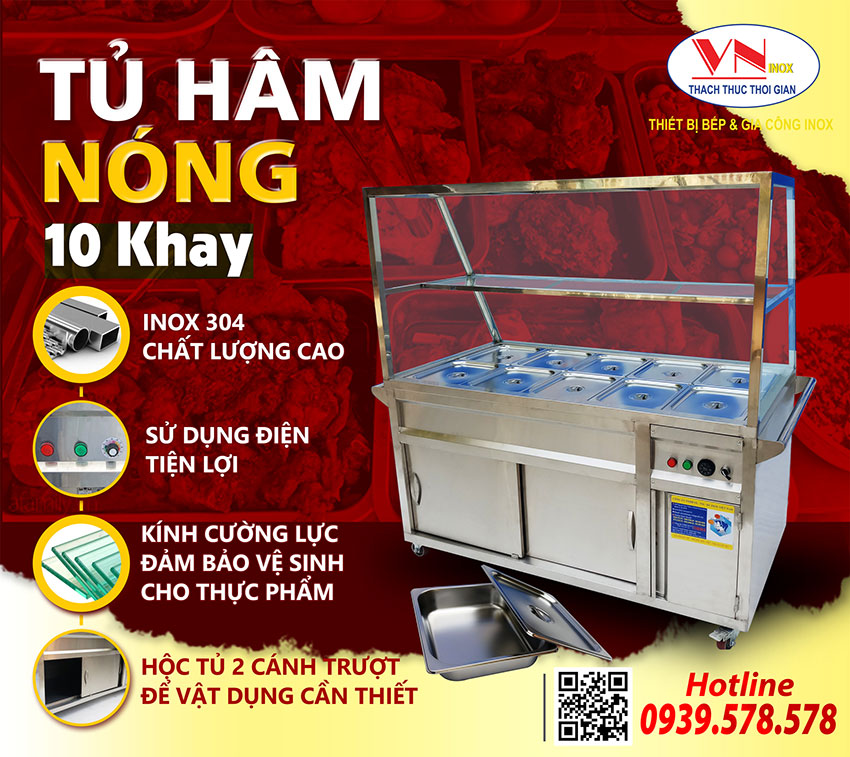Địa chỉ mua tủ hâm nóng thức ăn 10 khay giá tốt tại TPHCM.