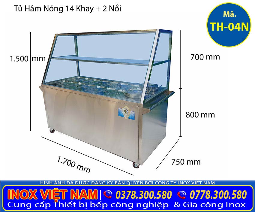 Kích thước tủ hâm nóng thức ăn 14 khay + 2 nồi (Ảnh thật tế).