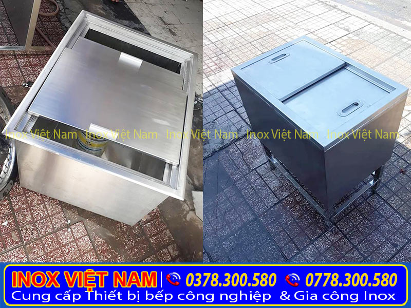 Thùng đựng đá inox, thùng đá âm bàn dễ dàng vệ sinh lau chùi.