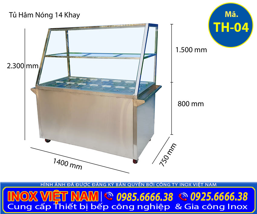 Tủ giữ nóng thức ăn 14 khay inox 304 TH-04.