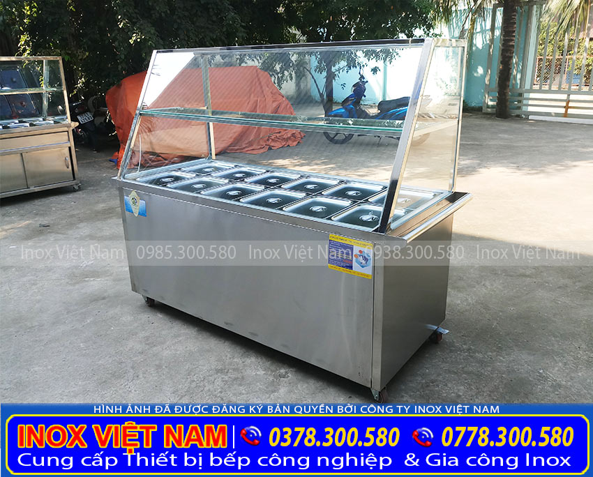 Báo giá tủ hâm nóng thức ăn 12 khay có mái kính (Ảnh thật tế).