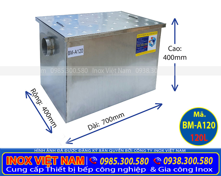Thiết bị bếp inox công nghiệp nhận gia công bể tách mỡ inox, bẫy mỡ công nghiệp. Thùng lọc mỡ nhà hàng với kích thước và kiểu dáng theo yêu cầu đơn đặt hàng.