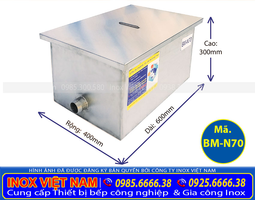 Báo giá bể tách mỡ công nghiệp 70L BM-N70. Địa chỉ mua bẫy mỡ inox giá rẻ tại TPHCM.