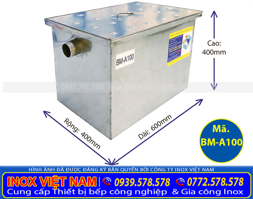 Gia công bể tách mỡ âm sàn 100 lít, bẫy mỡ công nghiệp với kích thước theo yêu cầu. Vui lòng gọi ngay Hotline: 0378.300.580 + 0778.300.580 để được báo giá và đặt mua ngay sản phẩm.
