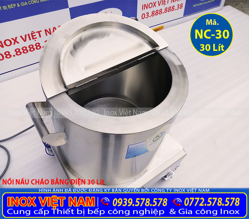 Nồi nấu cháo bằng điện 30L hay nồi nấu cháo công nghiệp 30 Lít được sản xuất tại Inox Việt Nam với công nghệ mới, Thân nồi 3 lớp inox 304 + 1 lớp Foam cách nhiệt dày 3-5 cm.