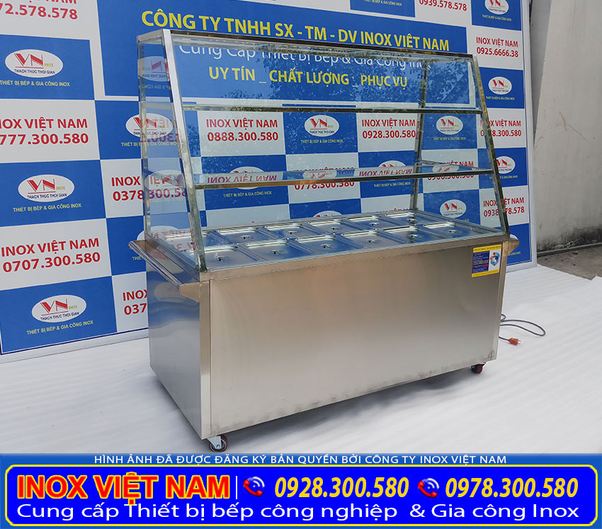 Tủ hâm nóng thức ăn bằng điện 12 khay có mái kính. Địa chỉ mua thủ hâm nóng, tủ giữ nóng công nghiệp. Giá tốt uy tín chất lượng tại TPHCM.