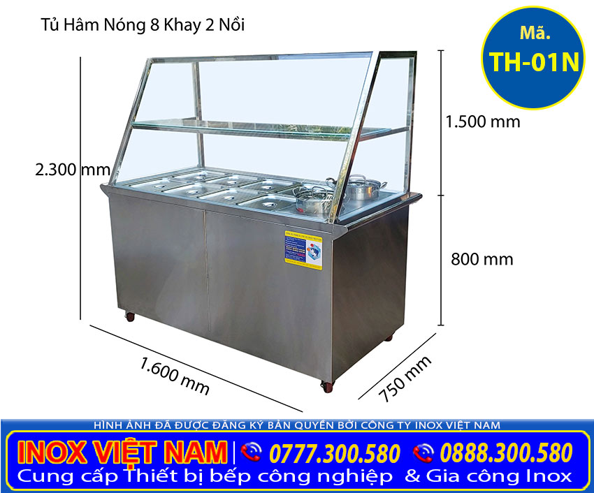 Kích thước tủ hâm nóng thức ăn 8 khay 2 nồi TH-01N (Ảnh thật tế).