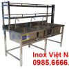 Chậu Rửa Công Nghiệp 3 Ngăn Lớn Có Kệ Trên CR-22