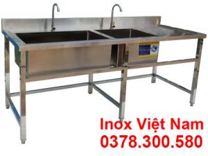 Chậu Rửa Inox Đôi Hộc Lớn Hộc Nhỏ Có Bàn Rửa Cánh Phải CR-18