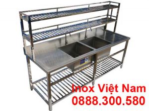 Bồn Rửa Chén 2 Ngăn Lớn Có Kệ Trên Kệ Dưới và Bàn Rửa 2 Bên Cánh CR-26