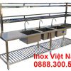 Bồn Rửa Inox 3 Ngăn Lớn Có Kệ Trên Kệ Dưới và Bàn Rửa 2 Bên Cánh CR-27