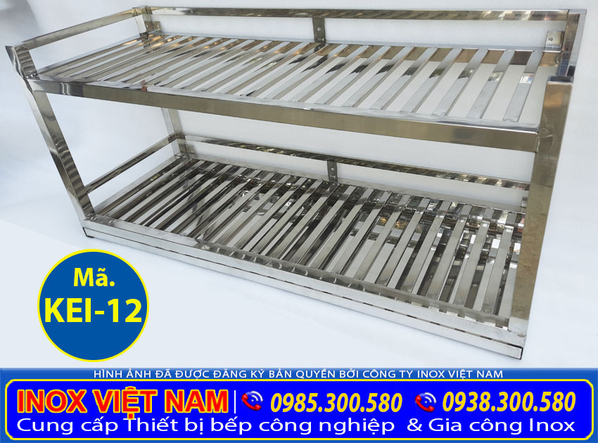 Kệ inox 2 tầng treo tường có khay hứng nước, kệ bếp inox 2 tầng giá tốt chỉ có tại Inox Việt Nam.