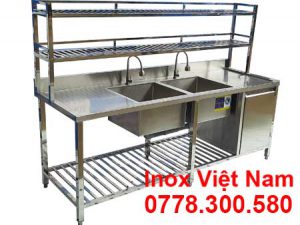 Chậu Rửa Đôi Inox 2 Cánh Có Kệ Trên Kệ Dưới Và Ngăn Tủ CR-35