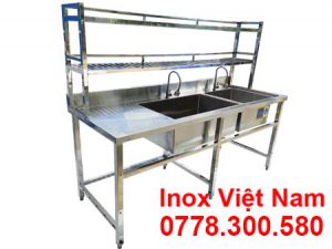 Chậu Rửa Đôi Hộc Lớn Hộc Nhỏ Có Bàn Rửa Cánh Trái Và Kệ Trên CR-33