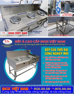Thiết bị bếp á, bếp khè gas công nghiệp đến từ thương hiệu Inox Việt Nam. Chất liệu inox 304 cao cấp bền đẹp, kiểu dáng sang trọng.