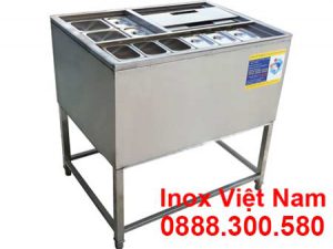Thùng Đá Inox Có Khay Topping Chân Đứng TD-TP04