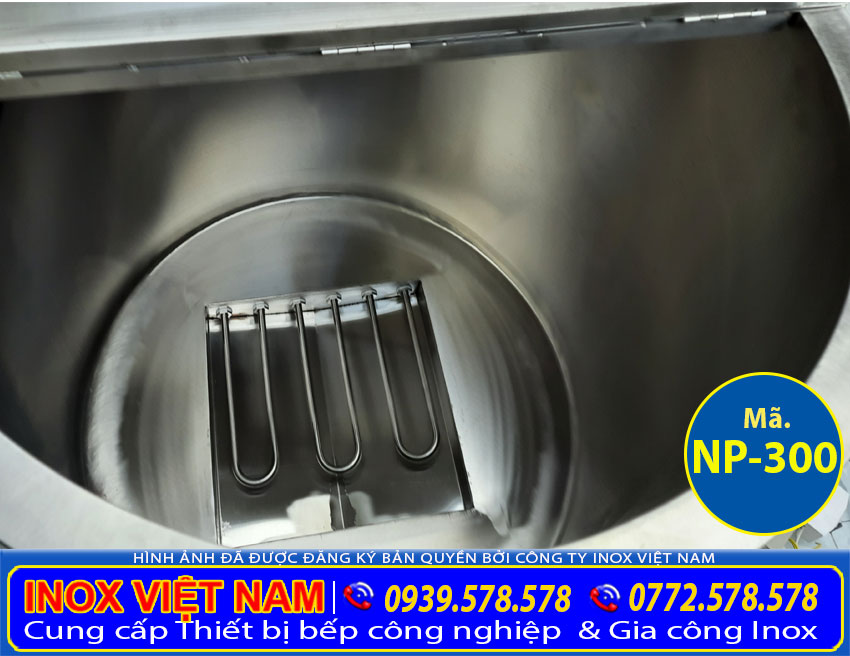 Chi tiết thanh nhiệt nồi nấu phở bằng điện công nghiệp 300L.
