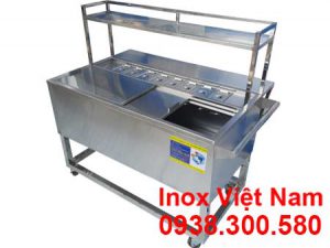 Thùng Đá Inox Khung Chân Có Khay Topping & Bánh Xe TD-TP25