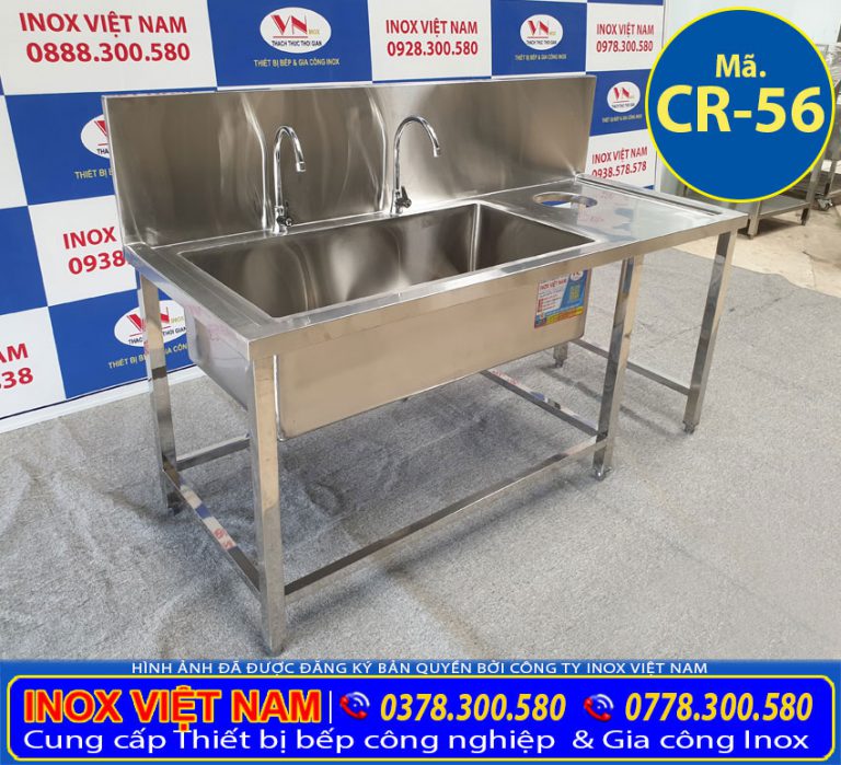 Bồn Rửa Chén Inox 1 Ngăn Lớn Có Lỗ Xả Rác CR-56 | Chậu Rửa Công Nghiệp