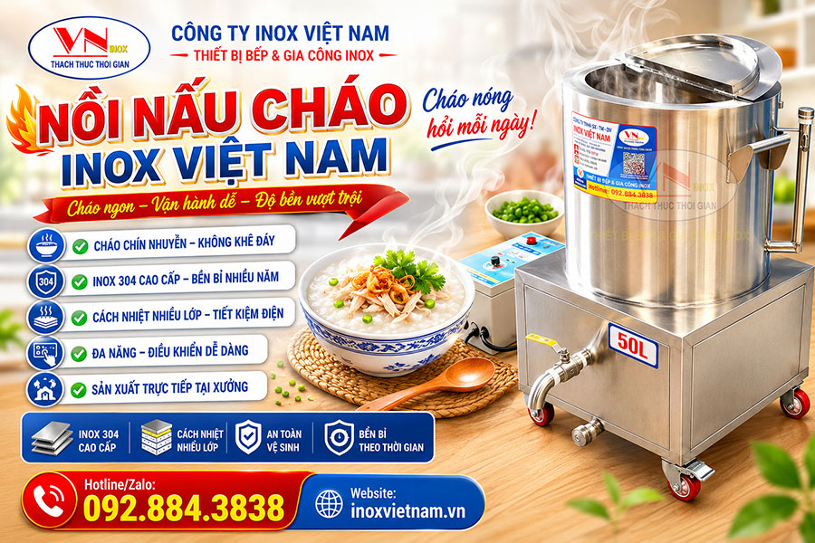 Nồi nấu cháo công nghiệp bằng điện giúp cháo chín nhuyễn không khê đáy phù hợp nhiều mô hình kinh doanh.