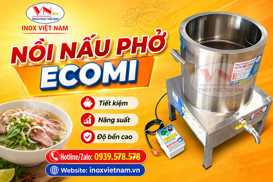 Thiết bị nấu nước dùng ECOMI giúp duy trì hương vị thơm ngon và chất lượng ổn định cho món phở.