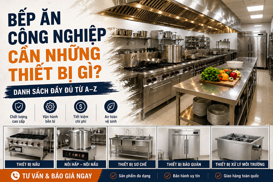 Danh sách thiết bị bếp ăn công nghiệp cần có từ A–Z giúp tối ưu vận hành nhà hàng và bếp ăn tập thể