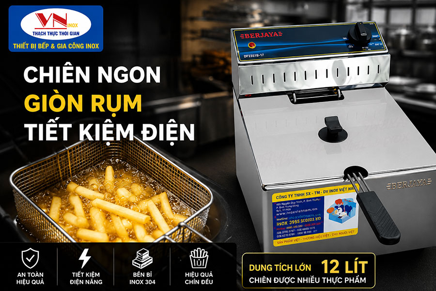 Bếp chiên nhúng công nghiệp phù hợp cho quán gà rán, thức ăn nhanh và snack