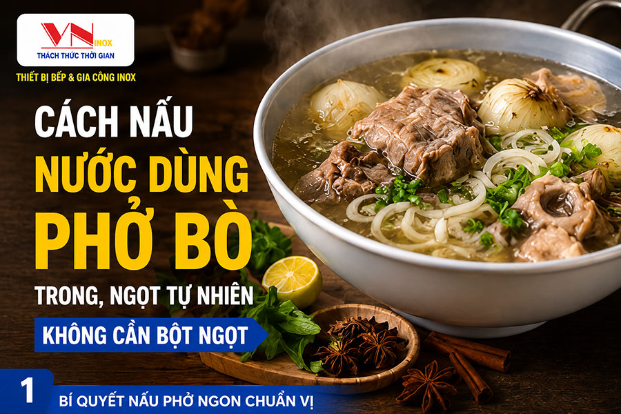 Cách nấu nước dùng phở bò trong, ngọt tự nhiên với xương bò hầm lâu và gia vị truyền thống chuẩn vị.