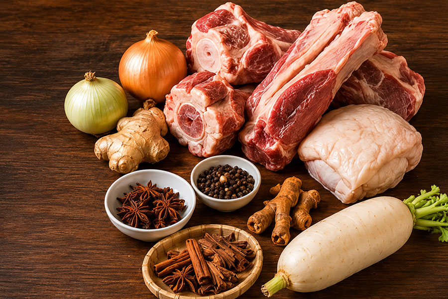 Nguyên liệu tươi ngon quyết định hương vị nước dùng phở bò đậm đà tự nhiên.