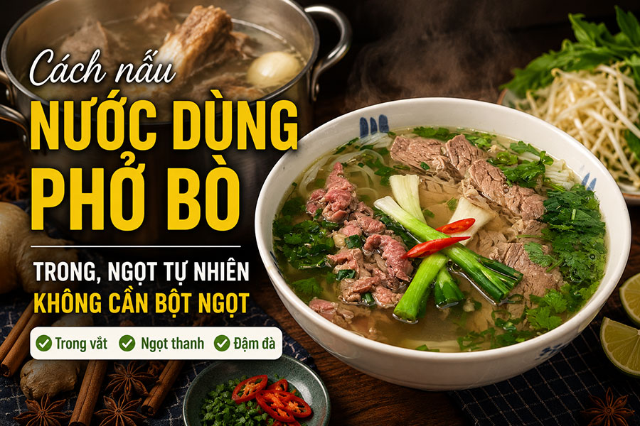 Cách nấu nước dùng phở bò trong, ngọt tự nhiên không cần bột ngọt với xương bò và gia vị truyền thống