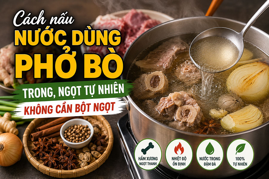 Cách nấu nước dùng phở bò trong, ngọt tự nhiên không cần bột ngọt