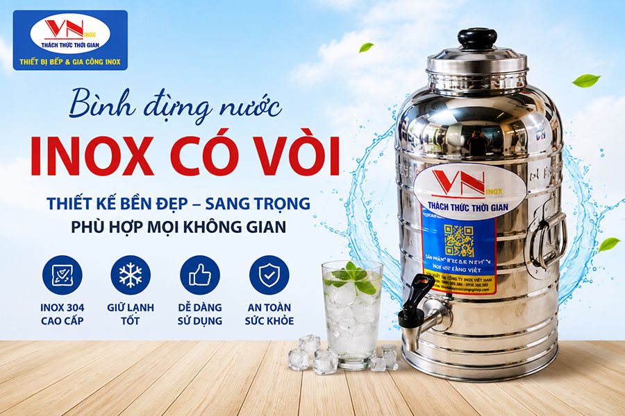 Bình đựng nước đá inox có vòi cho nhà hàng, khách sạn và bếp ăn công nghiệp.