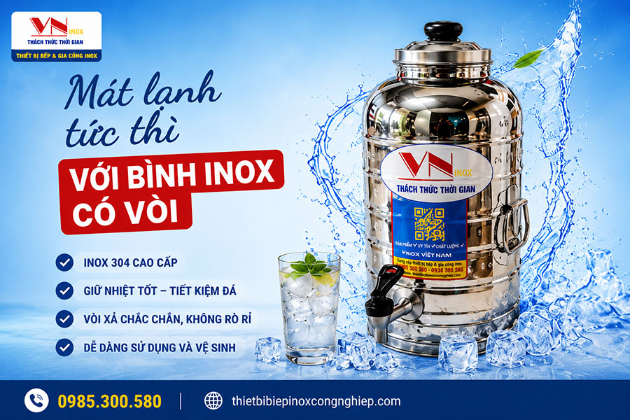 Bình đựng nước inox có vòi tiện lợi cho trường học và bệnh viện