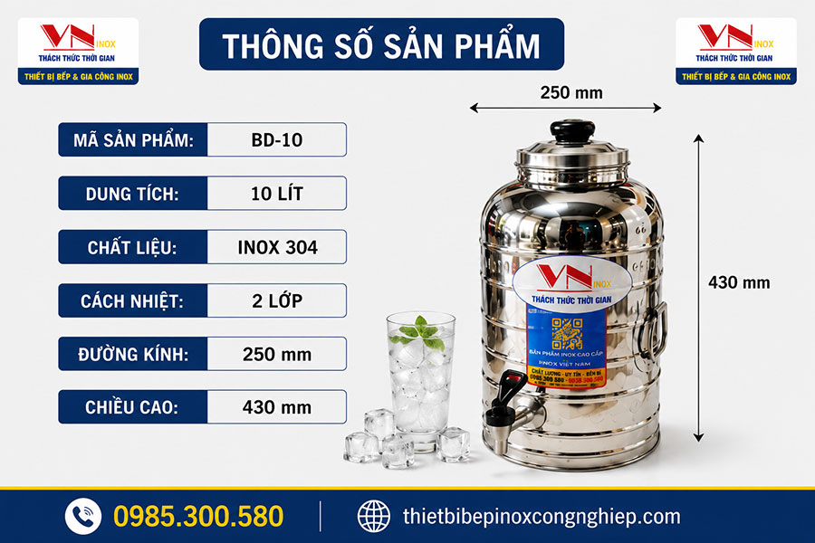 Bình inox có vòi phù hợp cho quán trà sữa, cà phê và văn phòng