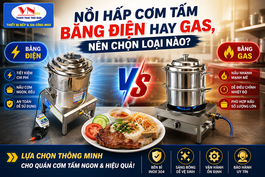 Nồi hấp cơm tấm bằng điện hay gas, nên chọn loại nào?