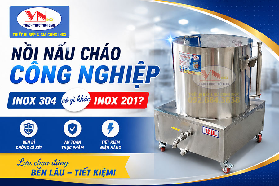 Nồi nấu cháo công nghiệp inox 304 chất lượng cao cho nhà hàng và bếp ăn tập thể.