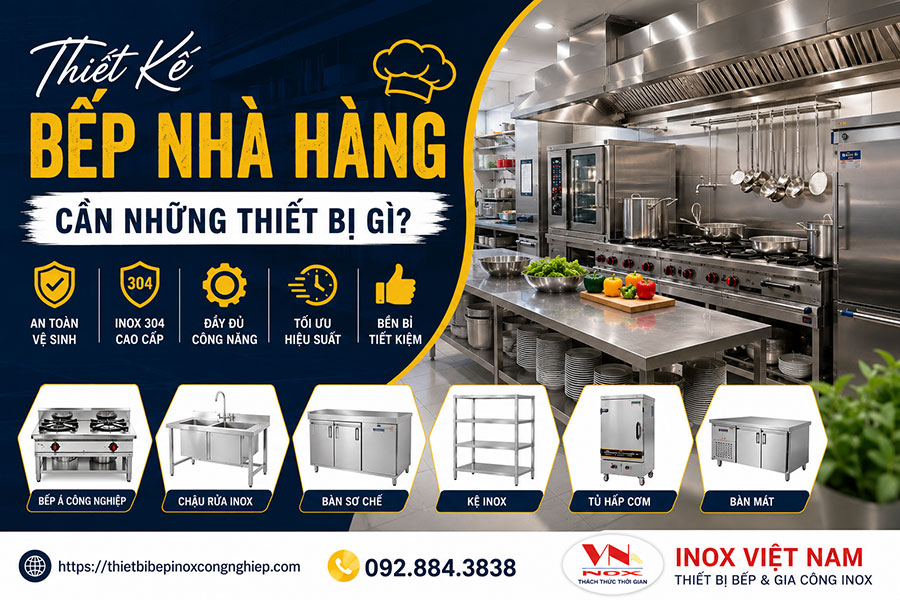 Các thiết bị cần thiết khi thiết kế bếp nhà hàng, quán ăn và bếp công nghiệp.
