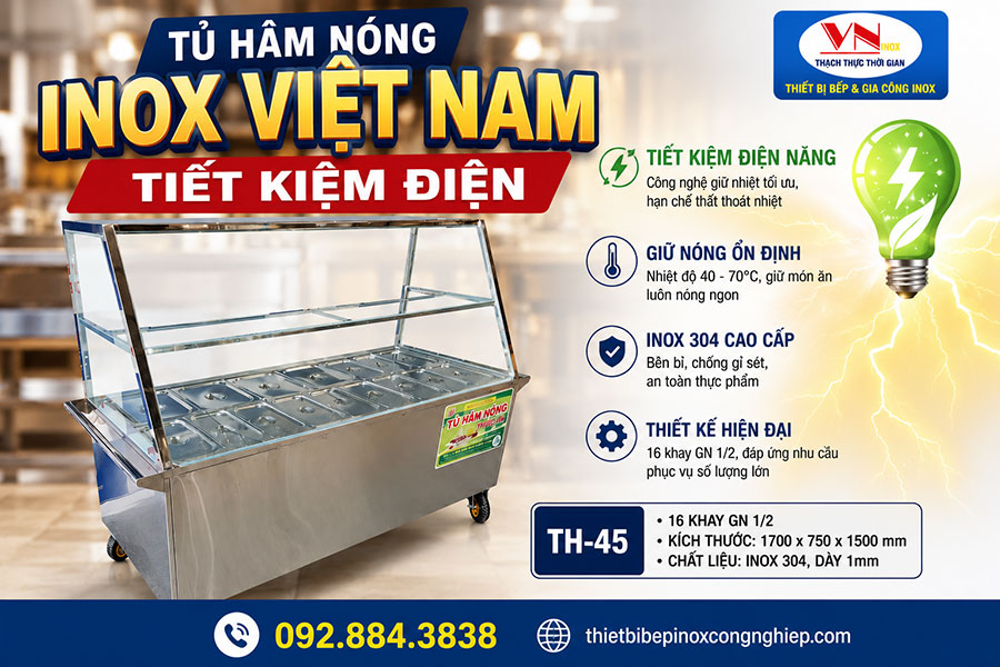 Tủ hâm nóng thức ăn dùng điện giúp giữ nhiệt ổn định và nâng cao hiệu suất phục vụ