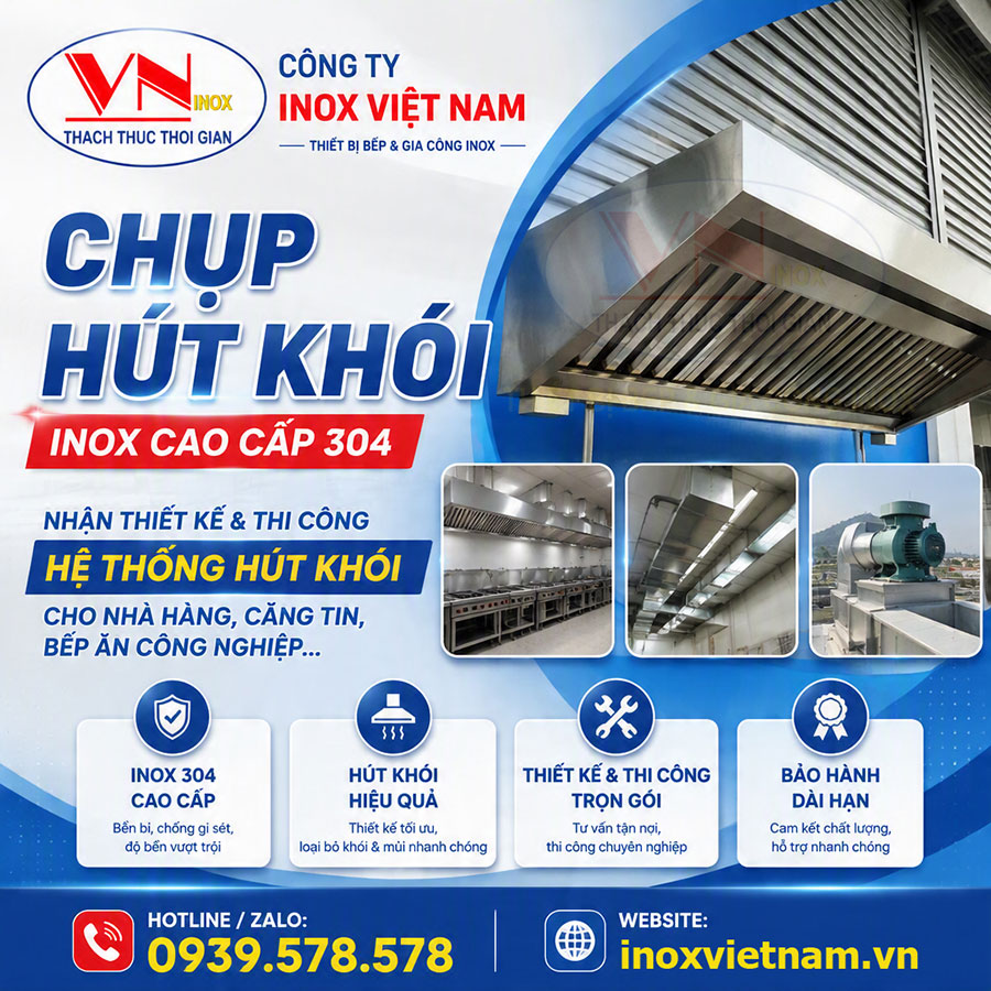 Hệ thống chụp hút khói inox giúp loại bỏ khói, mùi và hơi nóng trong bếp