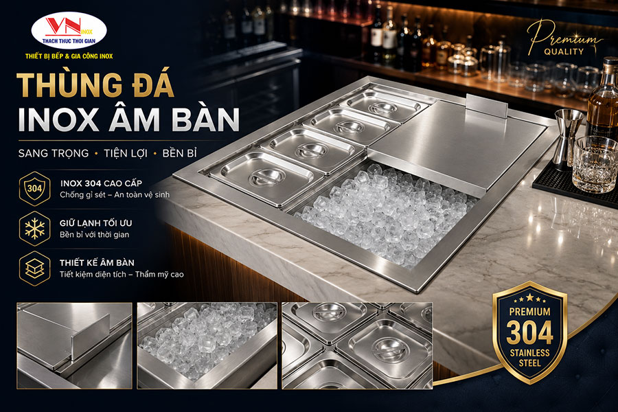 Mẫu thùng đá inox âm bàn cao cấp cho nhà hàng khách sạn và quán bar