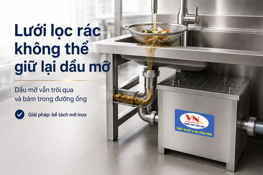 Lưới lọc rác không thể giữ lại dầu mỡ