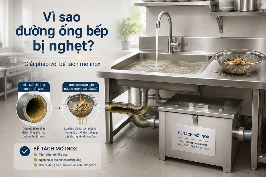 Vì sao đường ống bếp thường xuyên bị nghẹt dù đã có lưới lọc rác?
