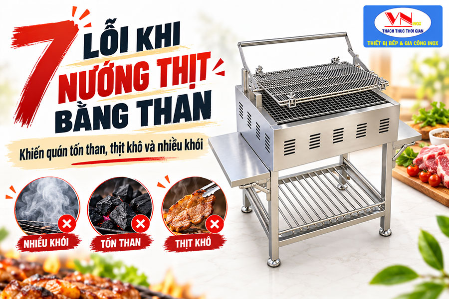 Lò nướng BBQ bằng than inox 304 cho quán cơm tấm và nhà hàng món nướng