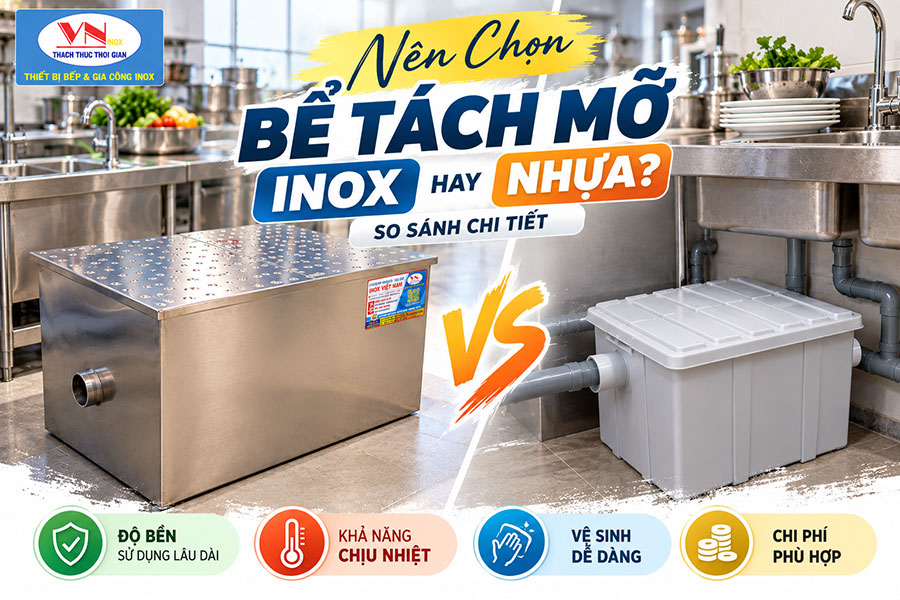 So sánh bể tách mỡ inox và nhựa giúp lựa chọn giải pháp xử lý dầu mỡ phù hợp cho nhà bếp.